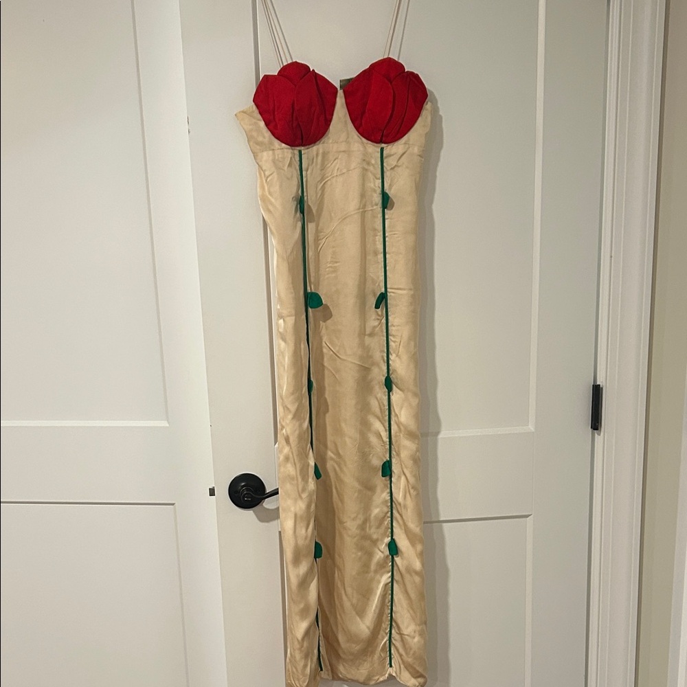 FARM Rio Cream Maxi Dress with Red Floral Bust and Green Trim - Picture 6 of 8